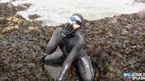 Rubbery Beach Encounter: Lucy's Neoprene Pussy Play With Stranger - MP4