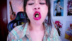 Lila Jordan enjoys her snacks while being dominated by a giantess.