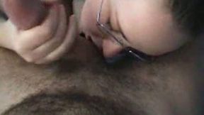 Chubby four eyed secretary works overtime sucking my huge dick