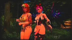 Shemale Enchantress Seduces Curvy Warrior Queen in Wild Forest Rendezvous – 3D Fantasy