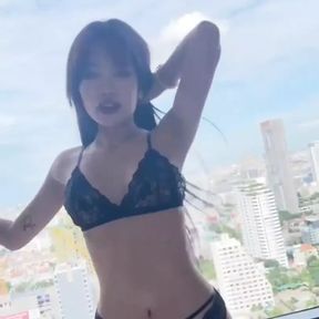 Emma Thai Did Sexy Teasing in Lingerie with Great City View