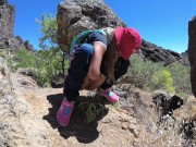 PISS PISS TRAVEL - Funny Girl tourist peeing in the mountains Gran Canaria