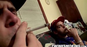 Hot twinks Drac and Nolan jerking off while smoking cigars