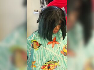 Older mini black sex doll cums after haircut