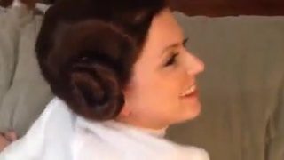 Princess Leia cosplayer getting throatfucked in sloppy blowjob