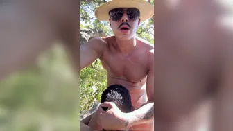 Latino muscle daddy Diego gets his big cock sucked on the beach