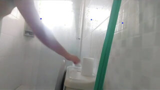 Caught showering: Brazilian mature amateur strokes his huge cock before wild ass pounding