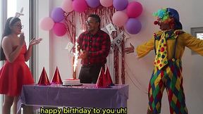 Horny clown fucks a birthday girl behind her working father's back