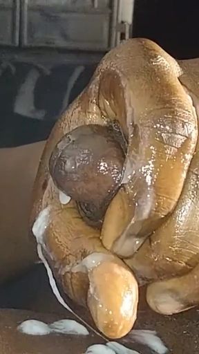 Close up Stroking My Big Hard Black Cock Moaning Cumshot