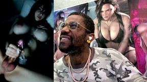moody big breast transgender girl cumming on herself in the dark, ai generated