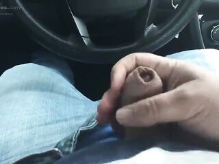 Biggest load from uncut schlong inside car