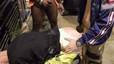 Naughty stud sucks multiple guys off and gets gangbanged rough