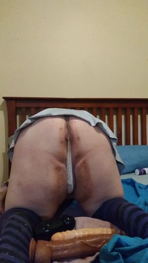 Fat sissy princess finds butt plug hiding in ass