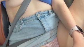 Masturbating behind the wheel on the road