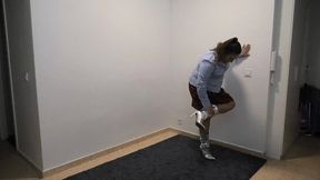 Holding a leg in silver boots ORDER