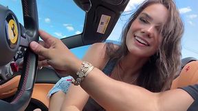 Slutty Brunette sucks my dick while I'm driving my rari
