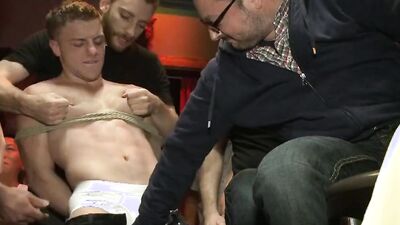 Watch these guys get their hairy holes ripped apart in a wild bar gangbang