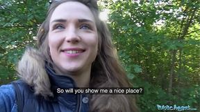 Stranger seduces lake-side party babe with intense public intimacy