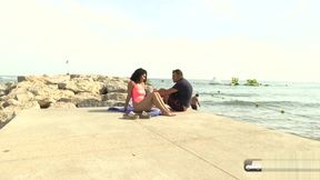 Dark Haired beauty Aysha aggrees a free Massage at beach