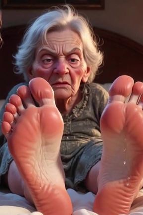 Submissive Mans Serving Old Granny's Ugly Feet - Humiliation