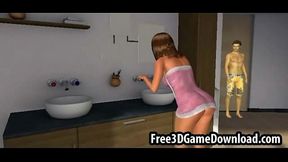 Beautiful 3D Cartoon Babe With Long Brown Hair Gets Touched And Teased