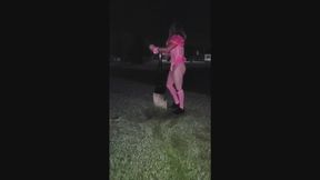 Stuck Handcuffed Public Pink Thong Leotard
