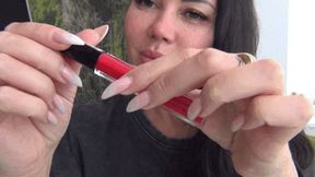 Smelling red lips extreme closeup aa