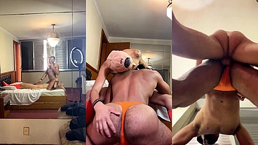 Ele me deu o cuzão usando a calcinha laranja da namorada dele - Edição com novas cenas - Foda completa