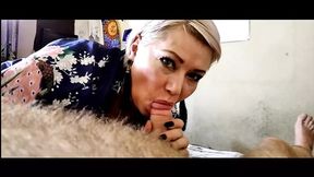 Hot MILF Aimee Paradise deep-throats cock in a fun close-up