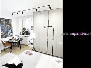 Hawt hot lengthy legs brunette hair wife in ebony and red fishnet nylons with a satin nightie teases in the kitchen