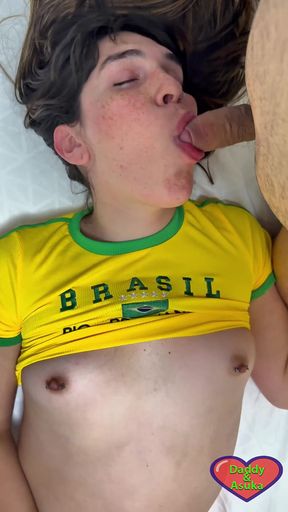 Sexy Yellow Brazil Jersey Asuka Seduces Stepdaddy in Her Heels