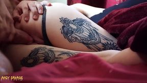 Cute goth GF gets a morning quickie in doggystyle