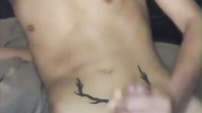 Masked twink pulls out his cock and strokes it fast on webcam