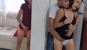 Indian teen pleasures herself while watching friend have fun