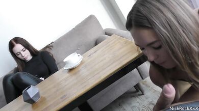 Teen girl sucks in a restaurant ! Public blowjob