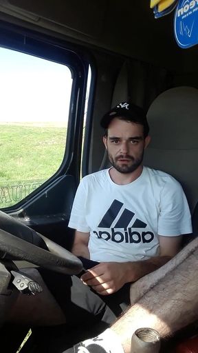 Jerking off in Shorts in a Parked Truck and Smoking a Cigarette