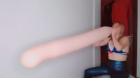Alla inflates a long milky balloon with her mouth and makes a B2P purple balloon 16 inches!!!