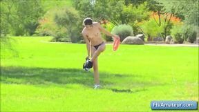 Teen cutie plays with herself in public