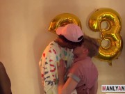 Horny twink gobbling cocks in blowbang