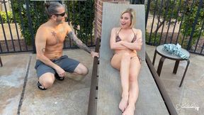 Poolside MILF Fucks Two Random Men