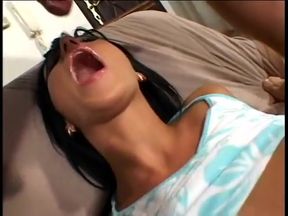 Sexy brunette gags on huge cocks after deep anal drilling