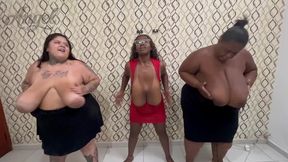 tres peitudas e gordinhas pulando e monstrando as grandes tetas