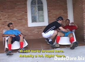 Horny gay soccer players banging hard after the game