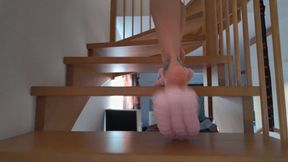 Sexy And Cute Miku Gives Holds Her Feet With Light Pink Golf Balls Flip-flops On Man Balls - Full