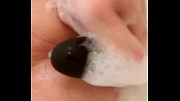 Anal with dildo &amp_ vibrator in bubble bath,  cumshot near end