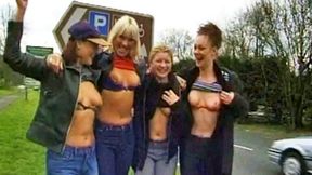 Daring flashing on the roadtrip before an orgy