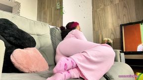 chubby girl farting on the couch while watching tv