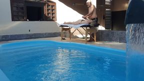 Massage in the Pool. the Therapist Couldn't Hold Back and Made Her Cum in His Mouth.