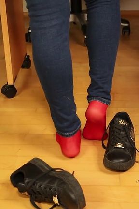Red Stockings, Sneakers &amp; Dangling Tease