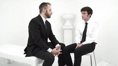 Cute missionary twink seduced by a suited stud and fucked